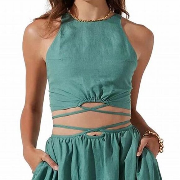 NWT ASTR THE LABEL Divine U Neck Short Cropped Top Dark Sage Size L - Picture 1 of 8